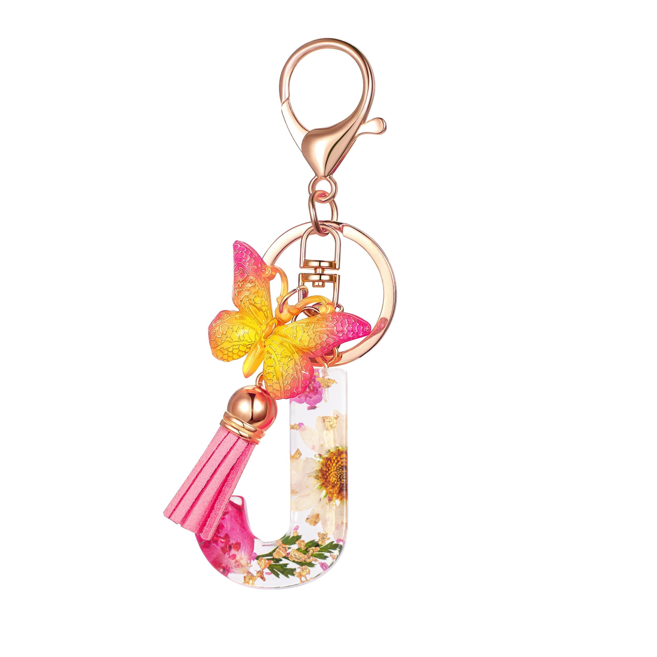 Cute Key Chains Letter Keychains With Tassel Butterfly Charm For Purse