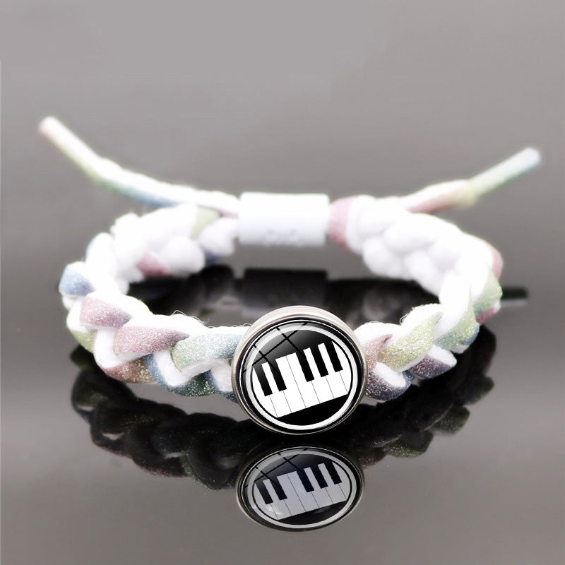 Music piano symbol creative black and white reflective rope hand strap