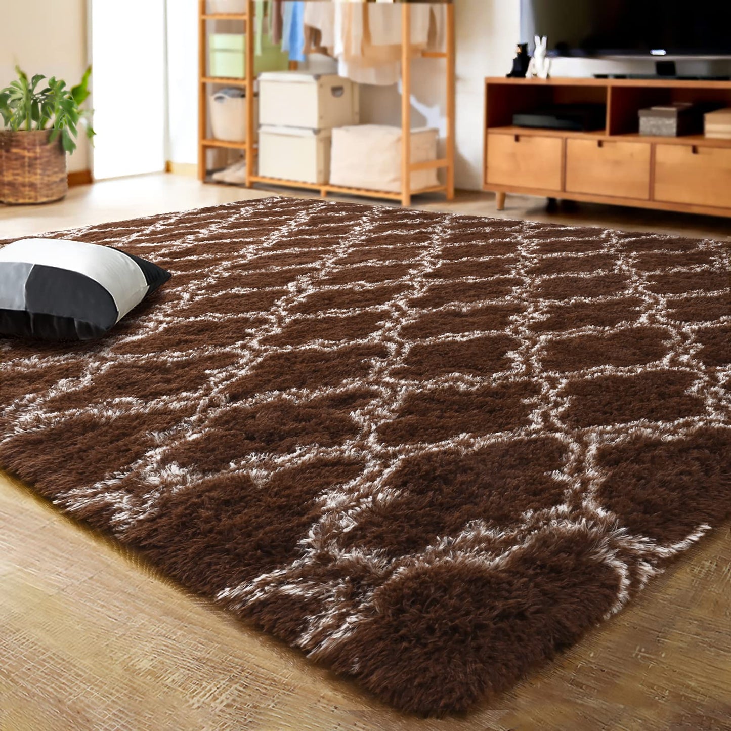 Modern Indoor Plush Fluffy Rugs Geometric Line Extra Soft Carpet For Bedroom Living Room