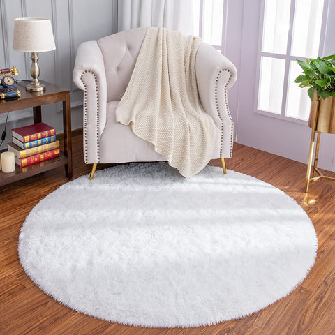 Luxury Round Fluffy Area Rugs 4x4 Feet Super Soft Circle Rug Cute Shaggy Carpet For Bedroom For Children Living Room