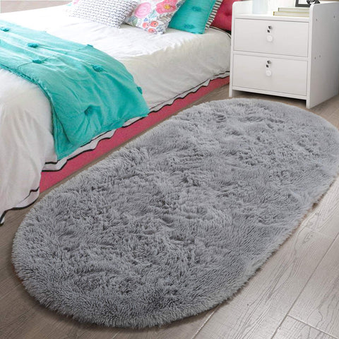 Fluffy Carpet Soft Bedroom Rug 63" x 31.5" Inch Elliptic Modern Shaggy Area Rugs For Bedroom Home Decor