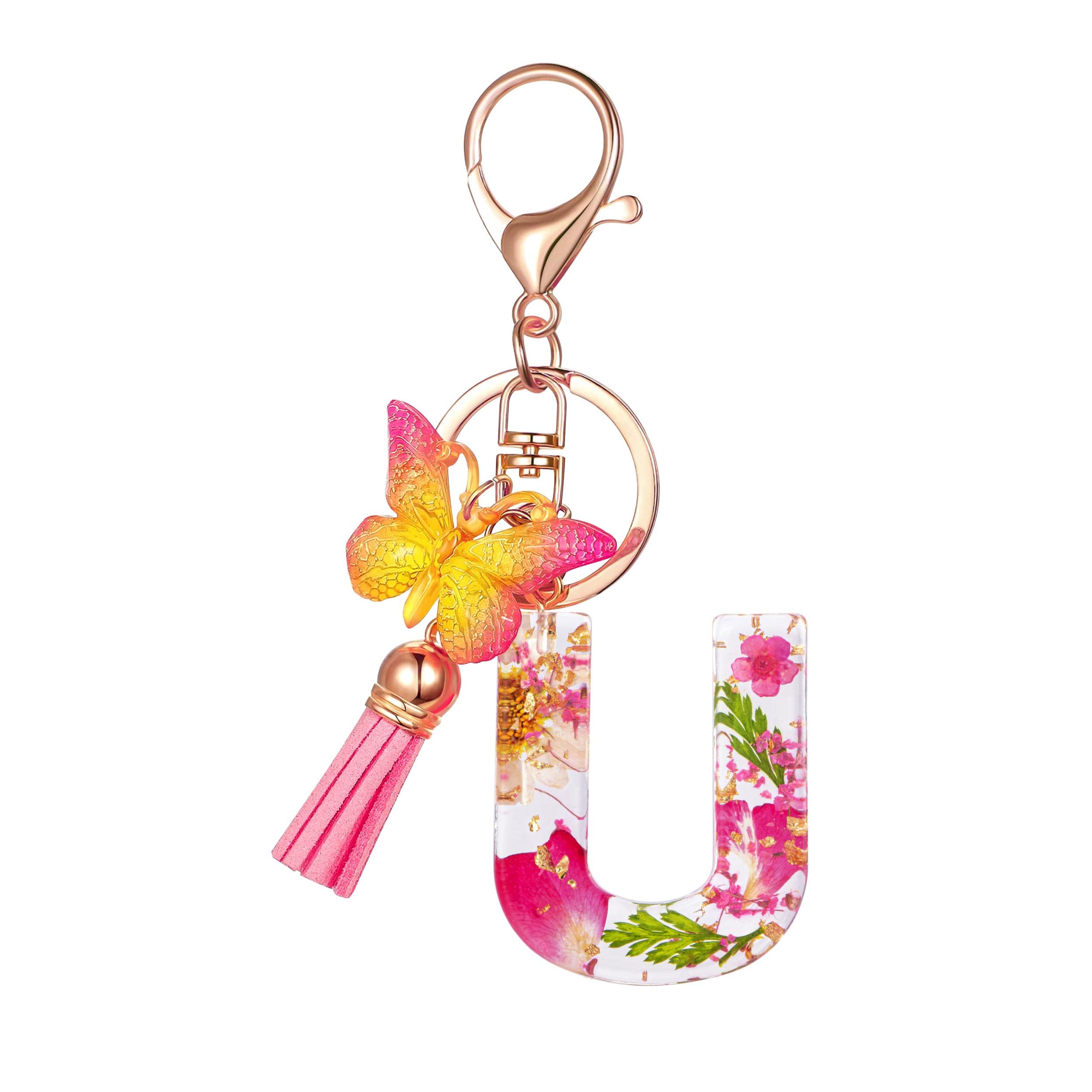 Cute Key Chains Letter Keychains With Tassel Butterfly Charm For Purse