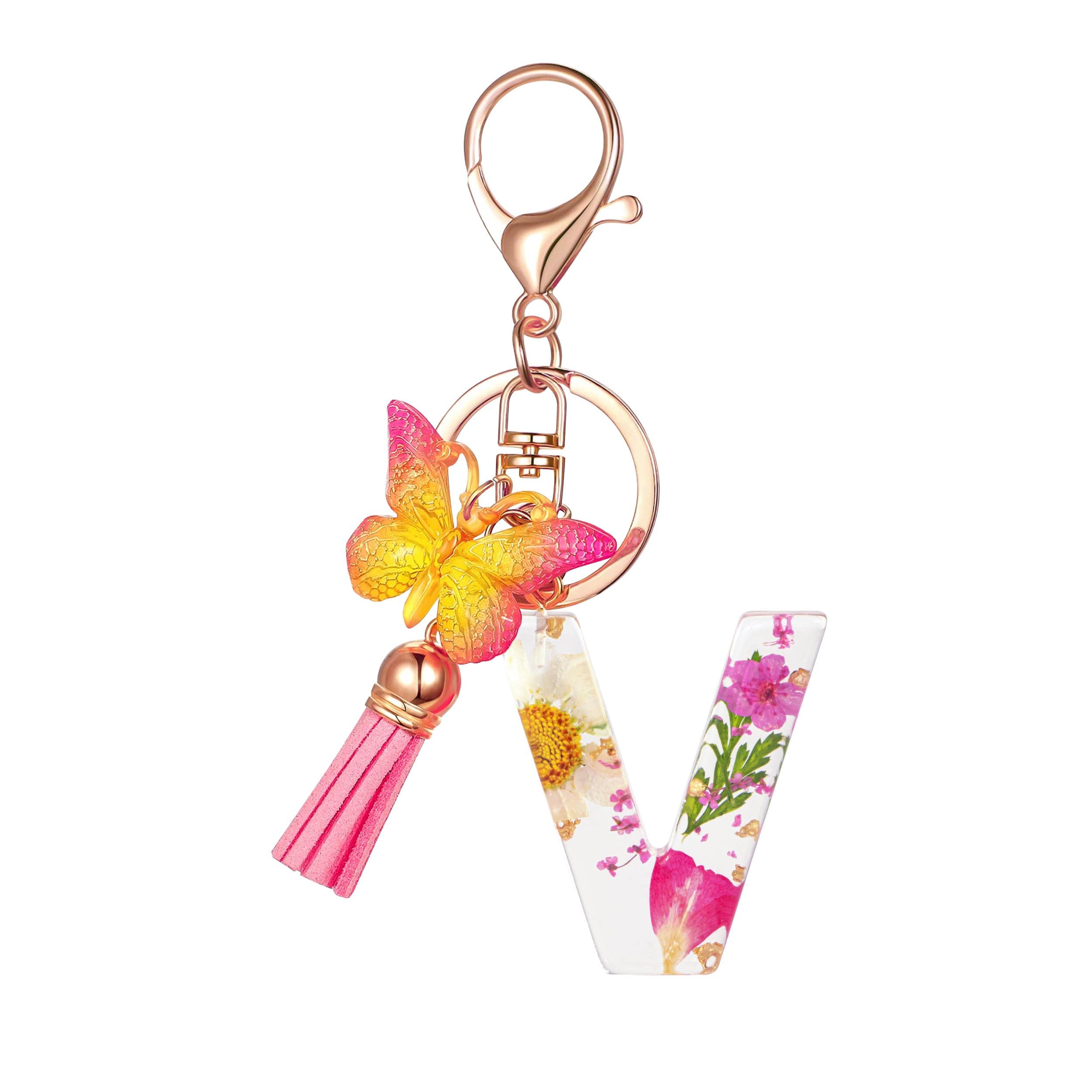 Cute Key Chains Letter Keychains With Tassel Butterfly Charm For Purse