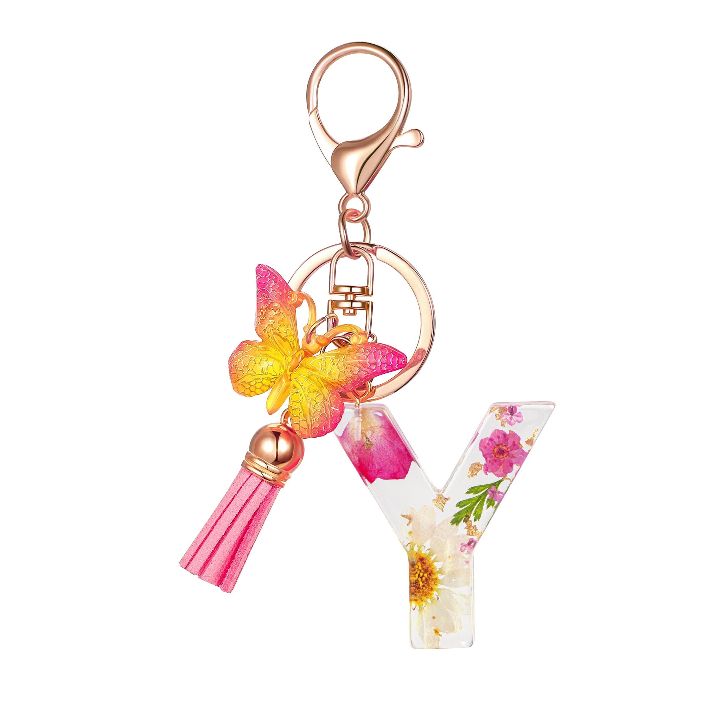 Cute Key Chains Letter Keychains With Tassel Butterfly Charm For Purse