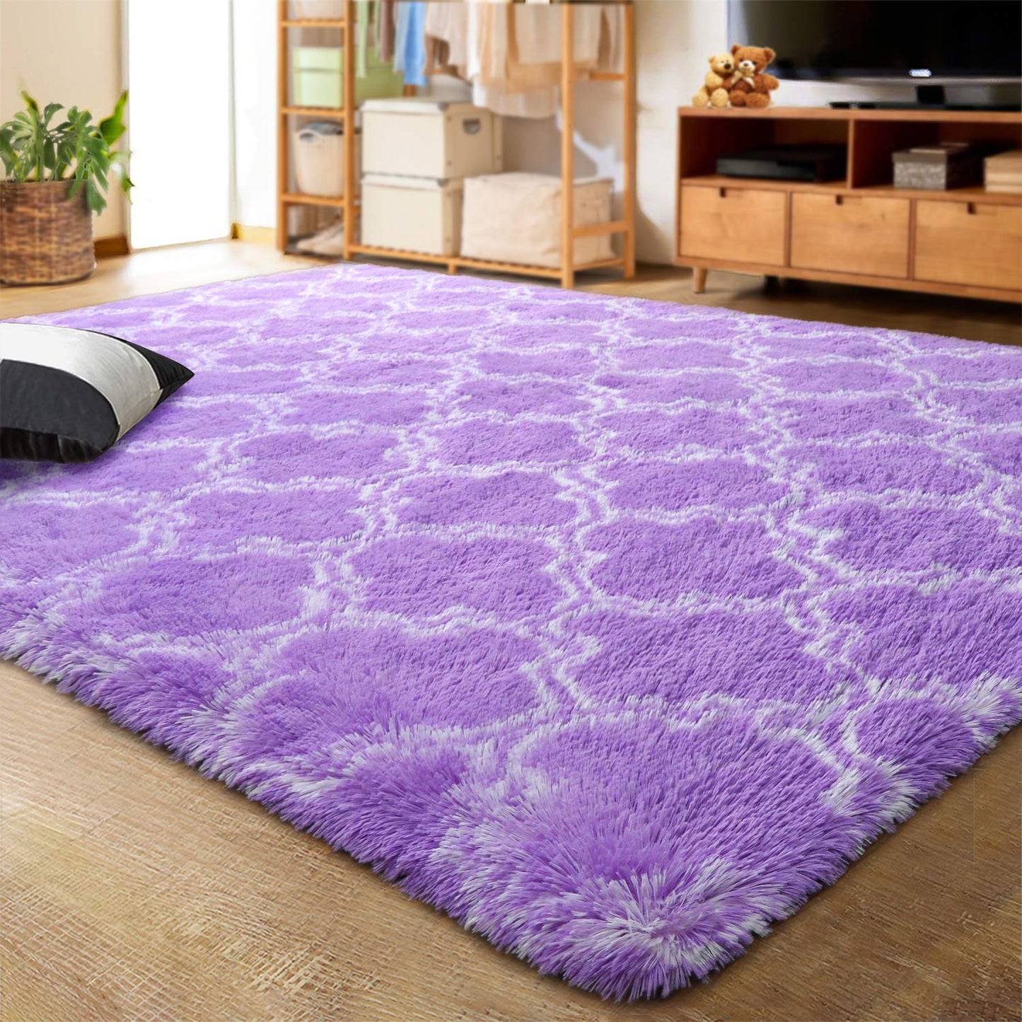 Modern Indoor Plush Fluffy Rugs Geometric Line Extra Soft Carpet For Bedroom Living Room