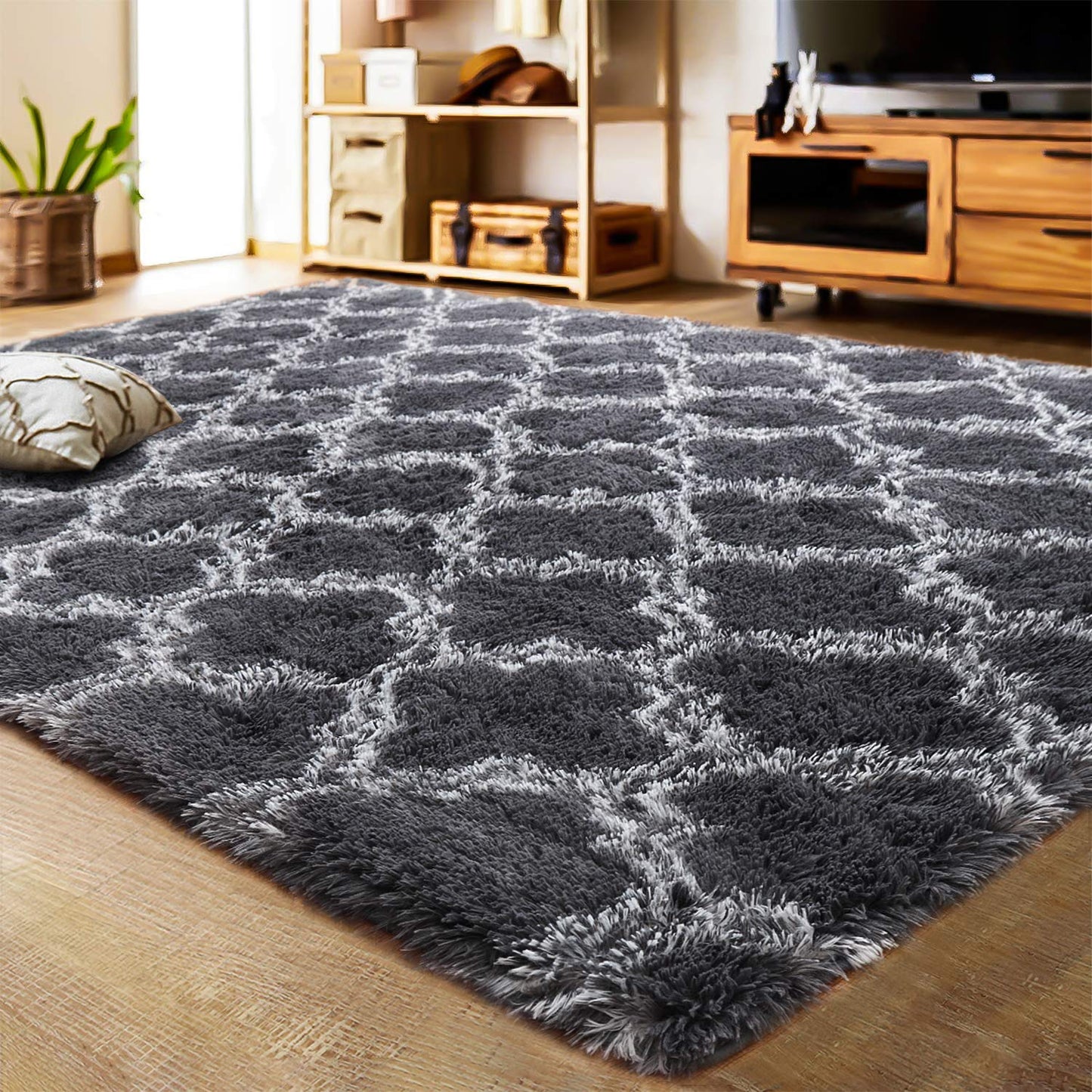 Modern Indoor Plush Fluffy Rugs Geometric Line Extra Soft Carpet For Bedroom Living Room